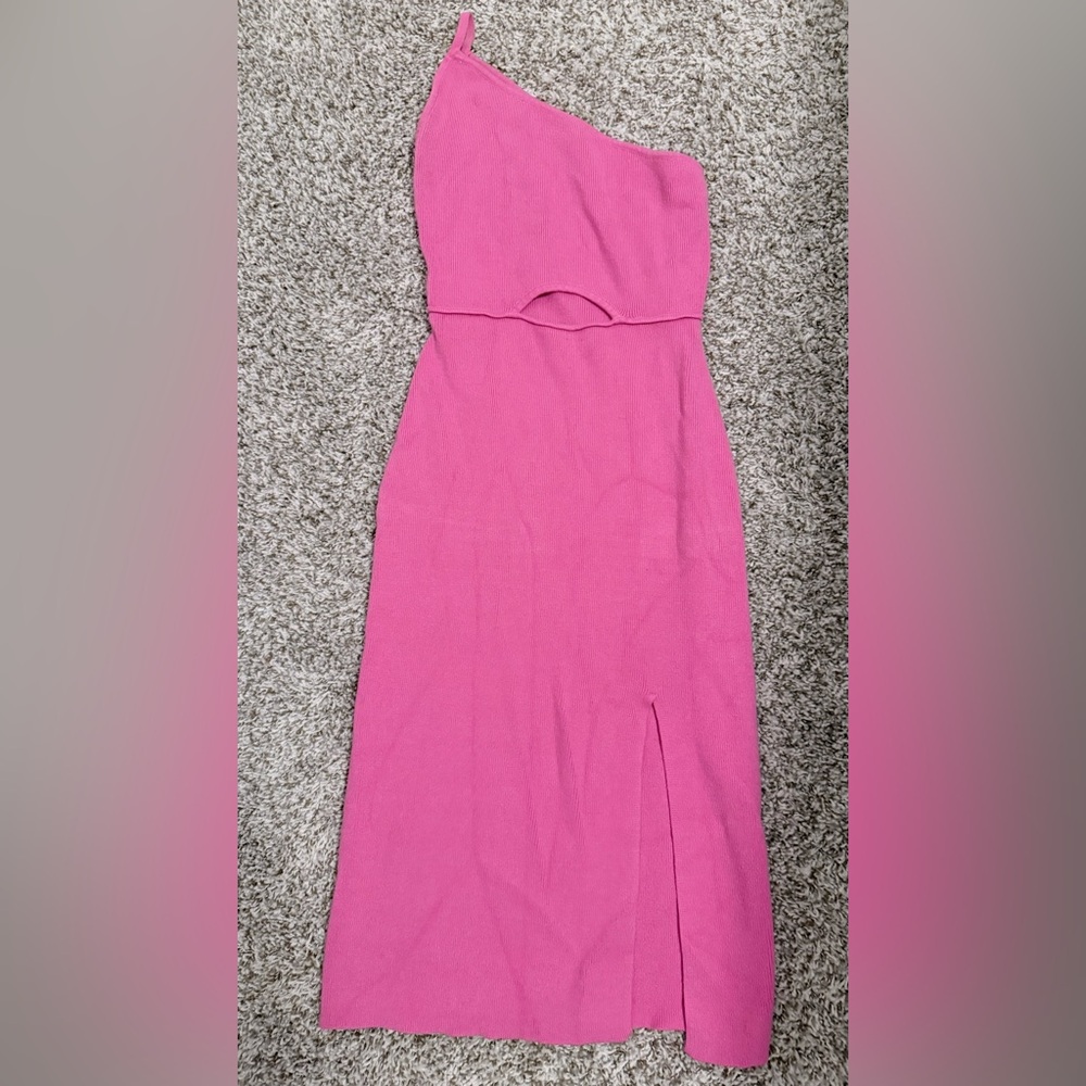 Petal & Pup Hot Pink One-Shoulder Midi Dress with Front Cutout